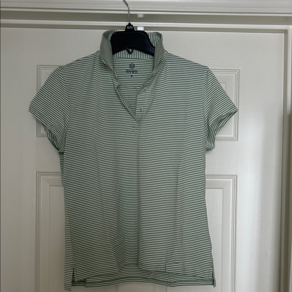 RNWK Women's Short Sleeve Green Striped Golf Shirt - new with tags